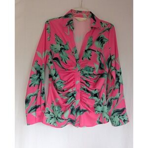 LC Lizette Collection Women's Blouse Sz L Floral  Long Sleeve Pink Green